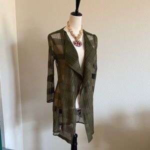 Olive Sheer Open-Front Women's Top